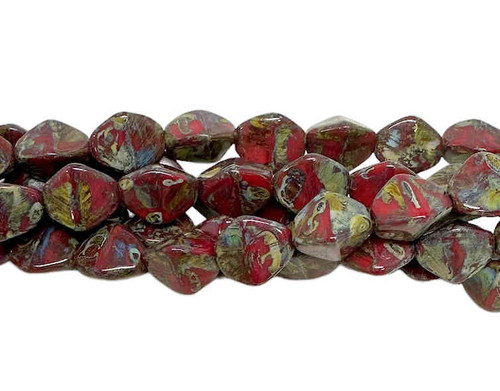 8mm Pinch Beads, Opaque Red w/Silver Travertine (25 beads)