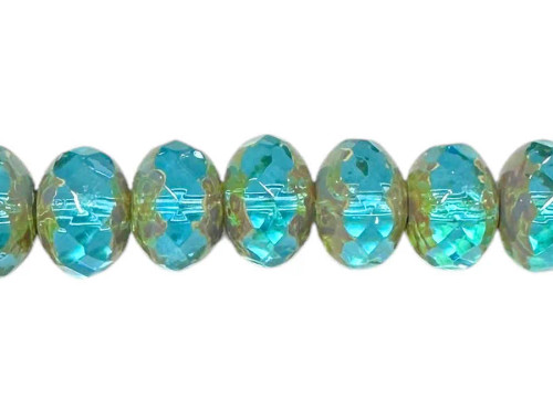 6x9mm Gem Cut Rondelles, Transparent Aqua w/Silver Travertine (~17 Pcs)
