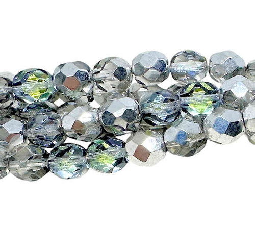 7mm Fire Polish, Crystal w/Sahara (Qty: 28)