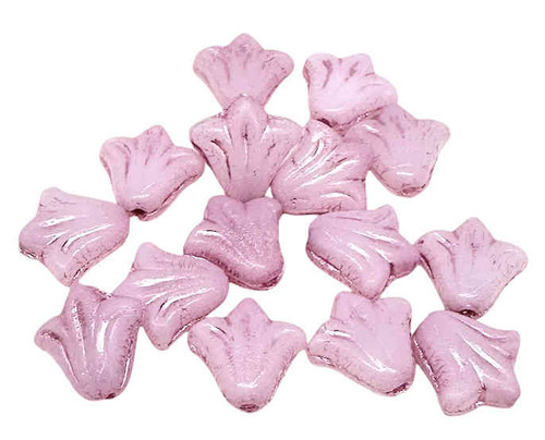 Lily Flower Beads, Opaque Blush Pink w/Metallic Pink Wash (Qty: 15)