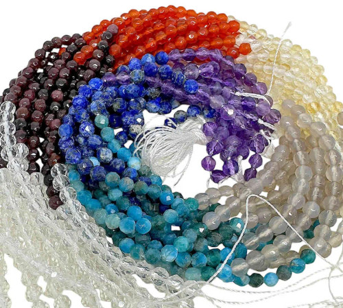 Chakra Gemstone Mix, 4mm Faceted Rounds, 8 different gemstones (15.25" strand)