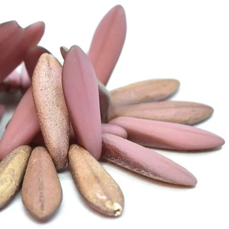 5x16mm Czech Glass Daggers, Etched Dusty Rose w/Copper Rainbow (Qty: 25)