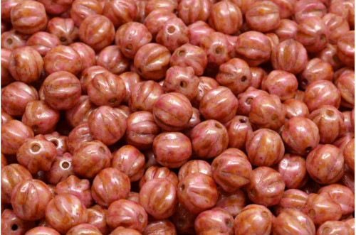 6mm Melon Beads, Opaque Spotted Rose (Qty: 25)
