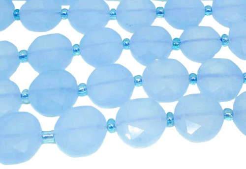 Faux Blue Chalcedony (Dyed Jade) Faceted Coin Beads, 12mm (10 beads)