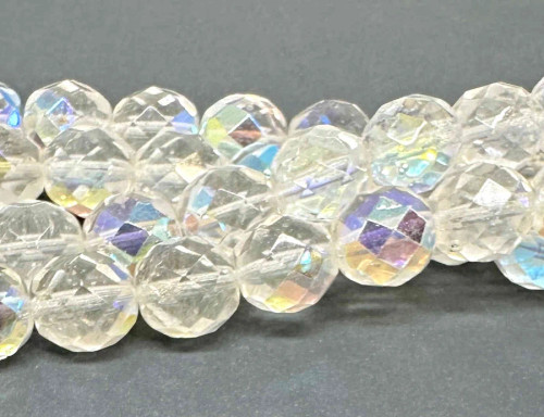 12mm Fire Polish, Crystaline AB (17 Pcs) Vintage 1950's