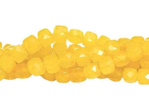 Candy Jade Faceted Cubes, Lemon Yellow, ~6.5mm (7.5" strand, ~28 beads)
