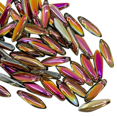 2-Hole Czech Glass Dagger Beads, Matte Crystal (Qty: 25) - Jill