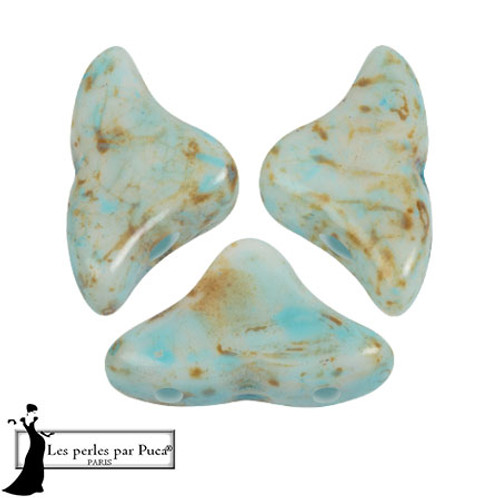Helios par Puca Beads, White Stony Blue Green (Qty: 25)