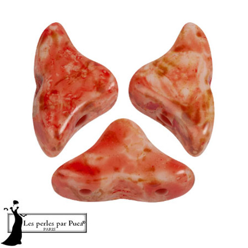 Helios par Puca Beads, White Stony Red (Qty: 25)