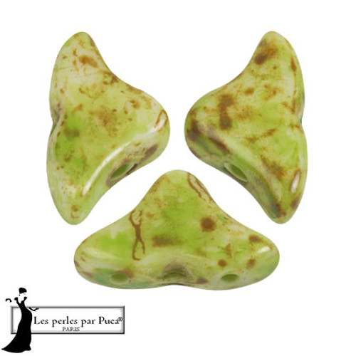 Helios par Puca Beads, White Stony Green (Qty: 25)