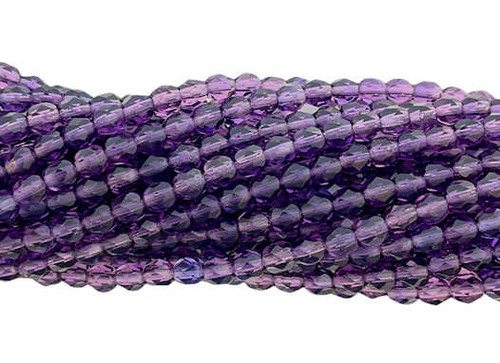 Copy of 4mm Fire Polish, Transparent True Purple  (Qty: 50) OVERSTOCK