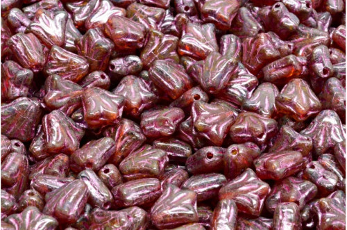 Lily Flower Beads, Transparent Ruby/Amber w/ Pink Wash (Qty: 15)