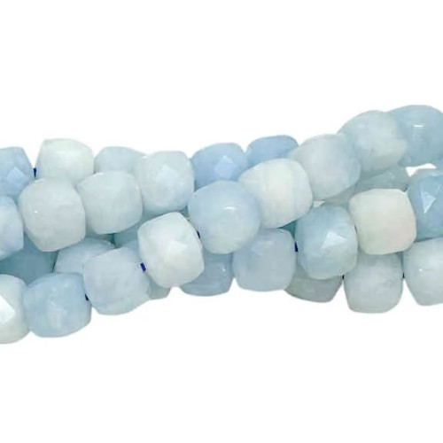 Candy Jade Faceted Cubes, Aquamarine Blue, ~6.5mm (15.5" strand, ~58 beads)