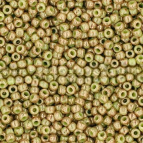 11-1209, Marbled Opaque Pink on Avocado Green (28 gr.) Toho