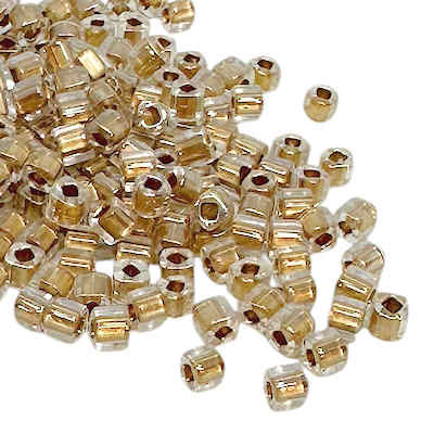 3mm Cube Bead, #989, Gold-Lined Crystal (10 gr.) (Toho) Discontinued