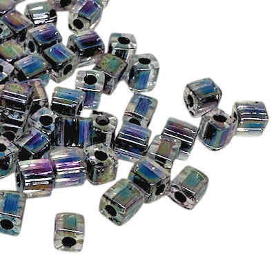 4mm Cube Beads, #283, Noir-Lined Crystal AB (10 gr.) (Miyuki)
