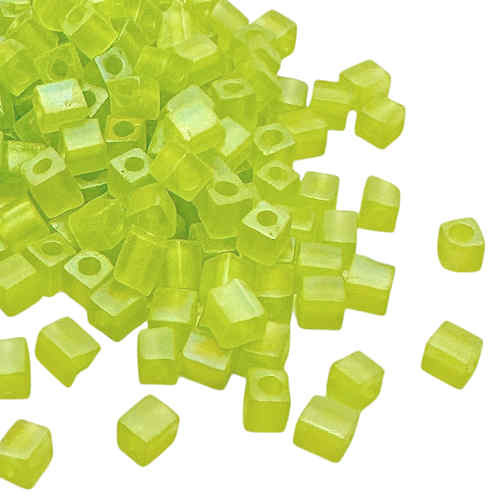 4mm Cube Beads, #143FR, Matte Transparent Lime Green AB (10 gr.) (Miyuki)