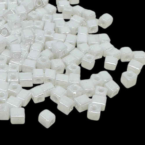 4mm Cube Beads, #420,  Opaque White Luster (10 gr.) (Miyuki)