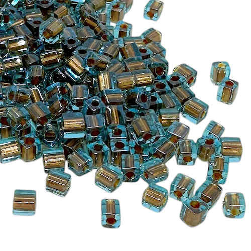 4mm Cube Beads, #2642, Blue/Bronze Inside Color-Lined (10 gr.) (Miyuki)