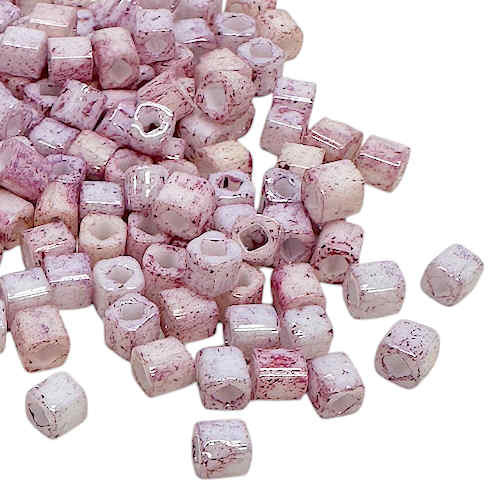 4mm Cube Beads, #1200, Marbled Opaque Pink/White (10 gr.) (Toho)