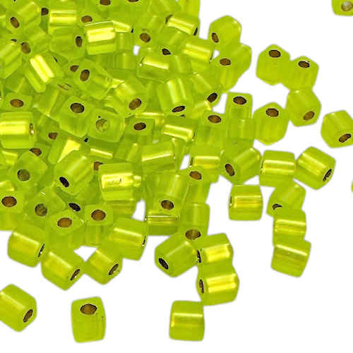4mm Cube Beads, #14F, Matte Silver-Lined Chartreuse (10 gr.) (Miyuki)