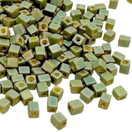 4mm Cube Beads, #F463R, Matte Metallic Green Gold (10 gr.) (Miyuki) Discontinued