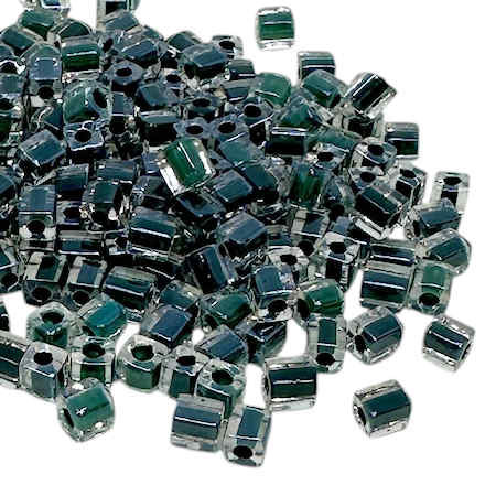 4mm Cube Beads, #237, Inside-Color Lined Moss Green(10 gr.) (Miyuki)