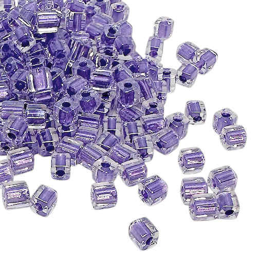 4mm Cube Beads, #2607, Color-Lined Metallic Violet (10 gr.) (Miyuki)