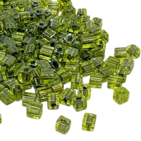 4mm Cube Beads, #2637, Dark Green-Lined Peridot (10 gr.) (Miyuki)