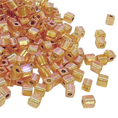 4mm Cube Beads, #634, Silver-Lined Amber AB (10 gr.) (Miyuki) Discontinued