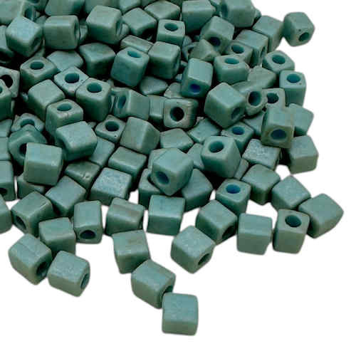 4mm Cube Beads, #F463Q, Matte Green Luster (10 gr.) (Miyuki) Discontinued