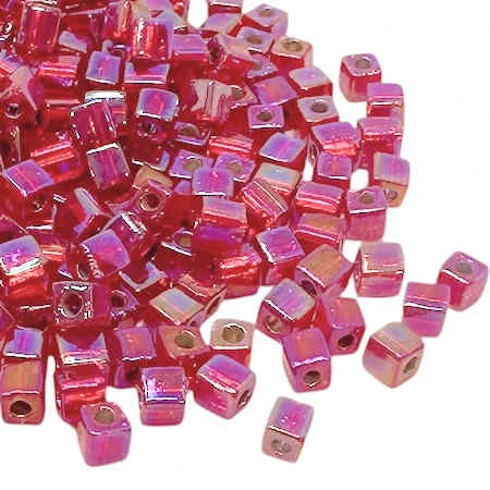 4mm Cube Beads, #638, Silver-Lined Ruby AB (10 gr.) (Miyuki) Discontinued