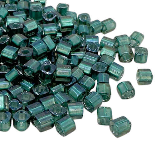 4mm Cube Beads, #270F, Frosted Teal-Lined Crystal (10 gr.) (Toho) Discontinued