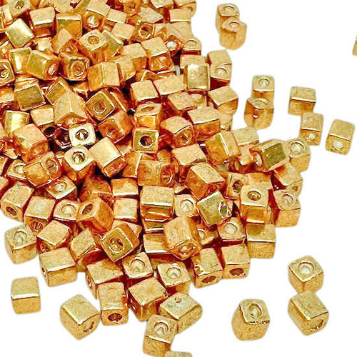 4mm Cube Beads, #471, Permafinish Gold (10 gr.) (Toho) Discontinued