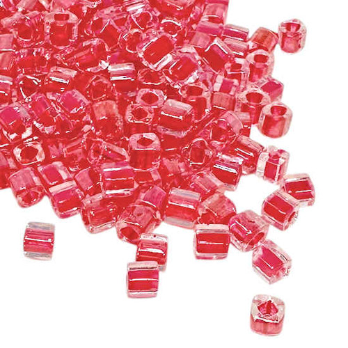 4mm Cube Beads, #355, Hot Pink-Lined Crystal (10 gr.) (Miyuki)