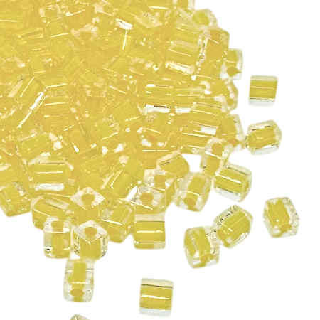 4mm Cube Beads, #202, Lemon Yellow-Lined Crystal (10 gr.) (Miyuki)
