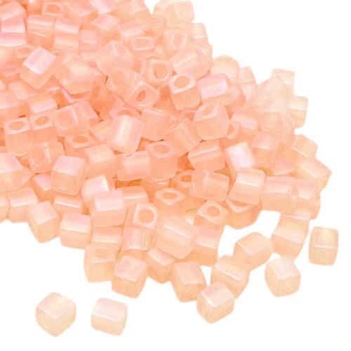 4mm Cube Beads, #155FR, Matte Transparent Light Tea Rose AB (10 gr.) (Miyuki)