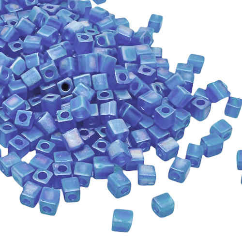 4mm Cube Beads, #149FR, Matte Transparent Capri Blue AB (10 gr.) (Miyuki)