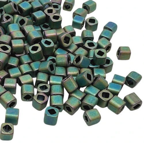 4mm Cube Beads, #707, Matte Metallic Green Iris (10 gr.) (Toho)