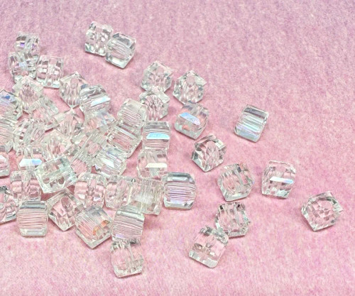 4mm Chinese Crystal Cubes, Crystal AB (Qty: 50)