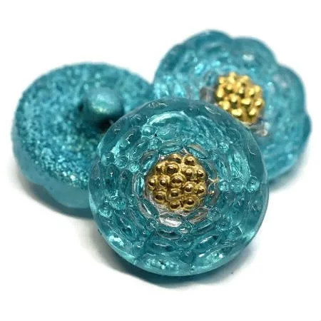 13mm Infinity Flower Button, Teal Green w/Gold (Qty: 1)