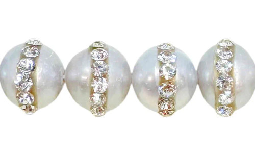 White Freshwater Pearls w/Crystal Bands, 12mm (Qty: 4)