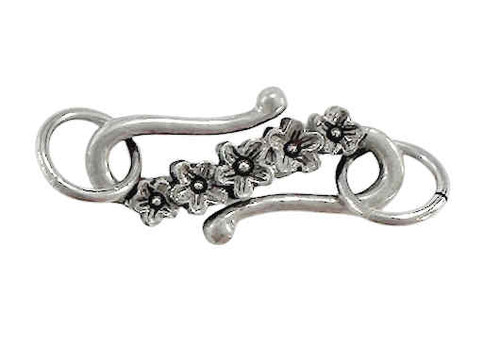 TierraCast (?) S-Hook w/ Floral Design, Antique Silver-Plated, 25x12mm (Qty: 1) Discontinued