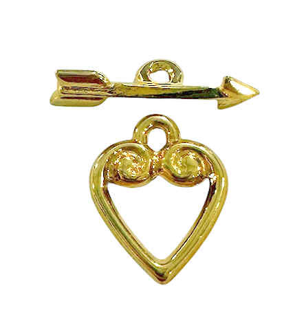 Small Heart & Arrow Toggle Clasp, Gold-Plated, 11mm x 13mm (Qty: 1) Discontinued