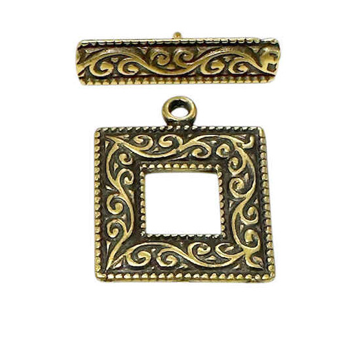 Square Toggle Clasp w/ Scrollwork, Gold-Plated, 18 x 21.5mm (Qty: 1) Discontinued