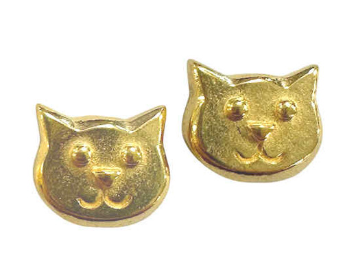 TierraCast Cat Face Bead, Gold-Plated (10 x 8.5mm) (Qty: 2) Discontinued