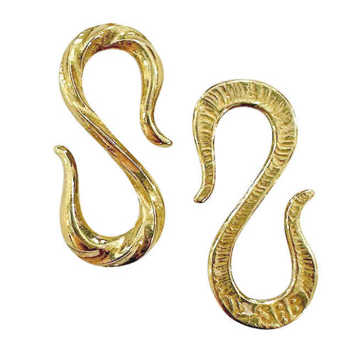 S Hook Clasp, Embossed/Textured Design, Gold-Plated, 10.5 x 22 (Qty: 2) Discontinued