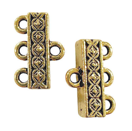 TierraCast Deco Rose 3-1 Link, Antique Gold Plate, 15.1x10mm (Qty: 2) Discontinued
