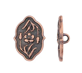 TierraCast Flower-Themed Button, Antiqued Copper Plate, 18.5 x 13mm (Qty: 1)