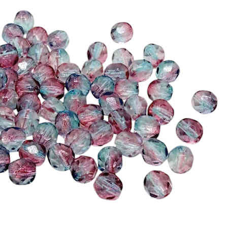 6mm Fire Polish, Dual Coated Aqua/Fuchsia (Qty: 25)